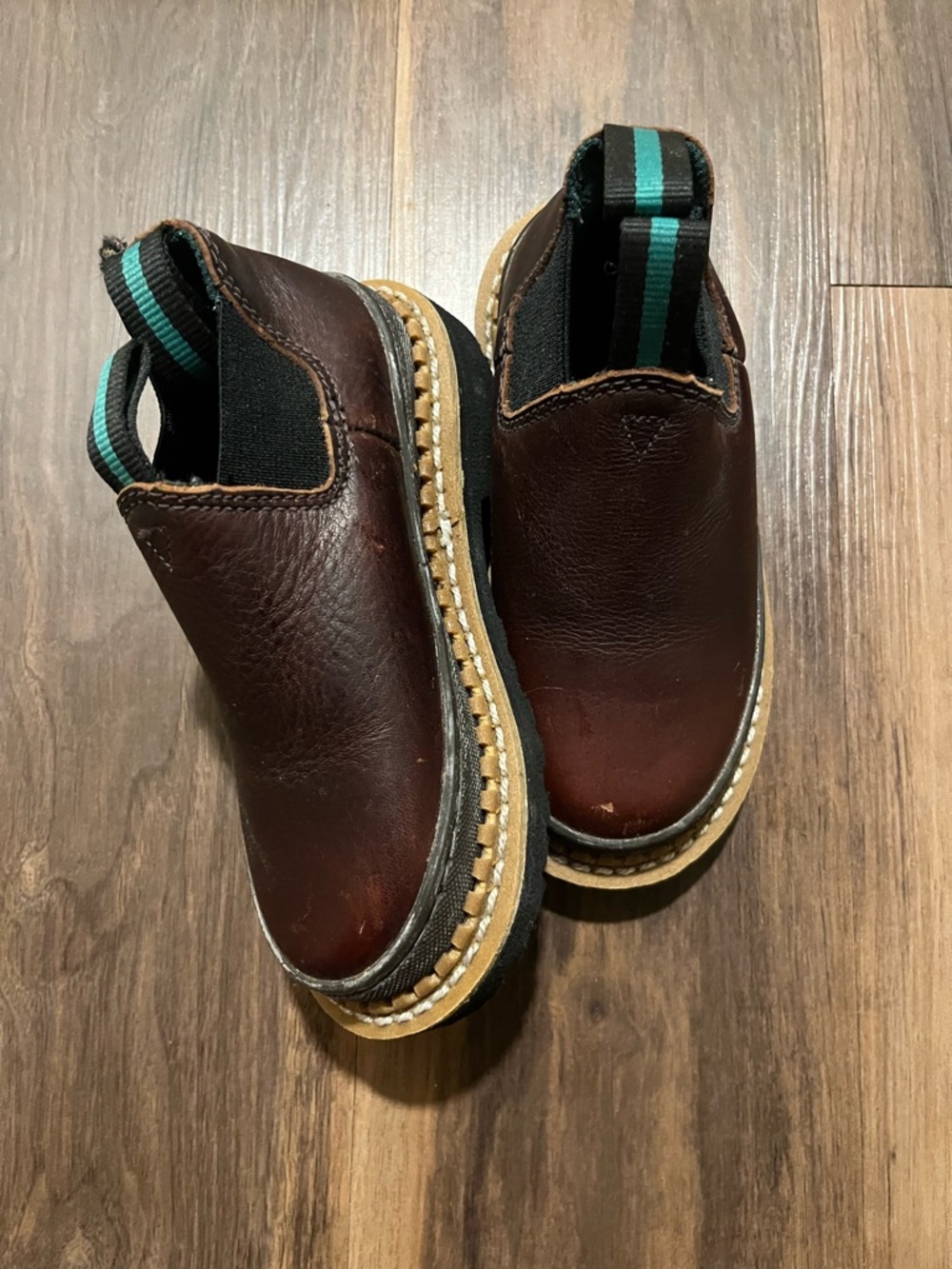 Georgia Boot Kids Brown Leather Slip-On Boots with Teal Stripe